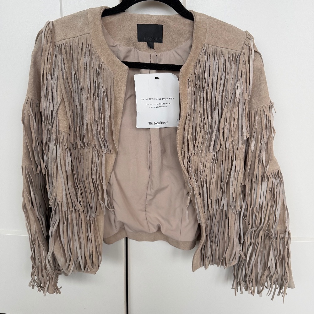 100% Leather Intermix Fringe Woman's Jacket - Size XS